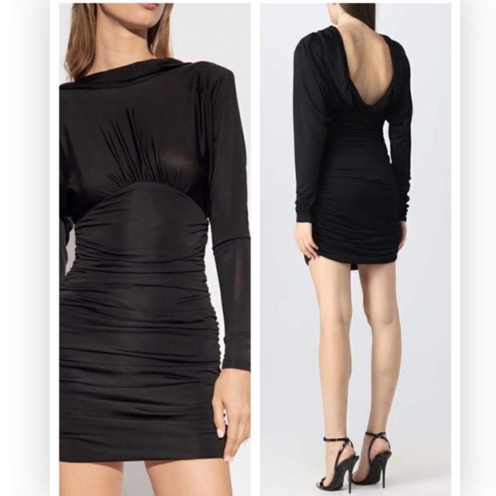 Saint Laurent Cowl Back Dress In Lurex Jersey Noir $2500